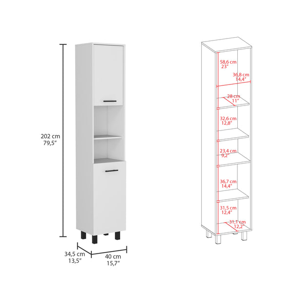 English Elm Hobart Tall Kitchen Pantry Cabinet with Four Legs, Three Interior Shelves, Two Shelves, Two Doors White 83.2 L x 19.8 W x 5 H B07091871