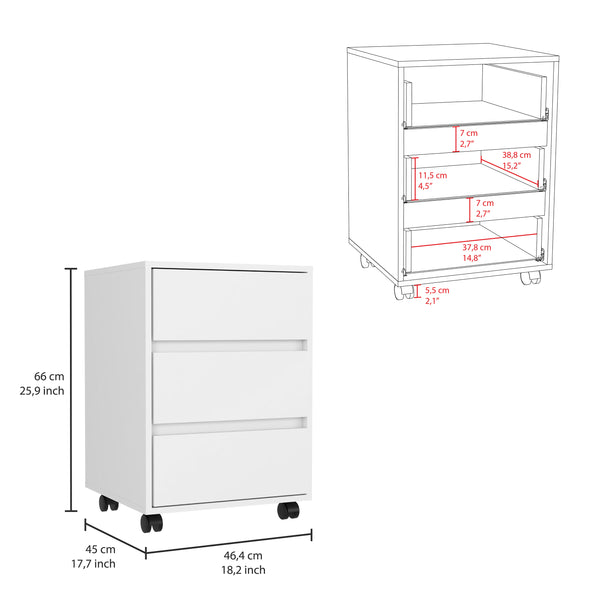 English Elm Artemisa 3-Drawer Filing Cabinet on 4 Casters with Durable Particleboard Top, Sleek White Finish B07091891