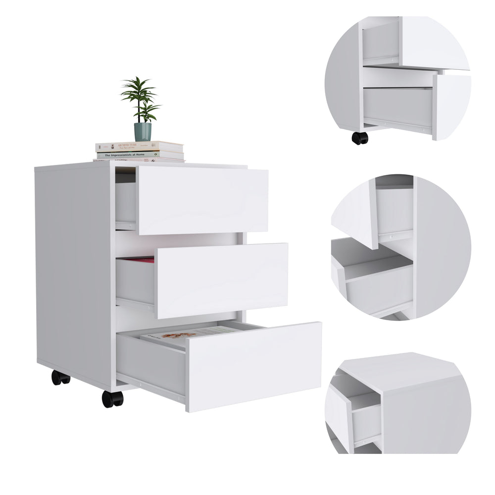 English Elm Artemisa 3-Drawer Filing Cabinet on 4 Casters with Durable Particleboard Top, Sleek White Finish B07091891