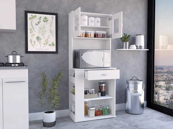 English Elm Capienza White Pantry Cabinet with Double Doors, Drawer & 3 Side Shelves – Spacious Two-Shelf Storage B07091899
