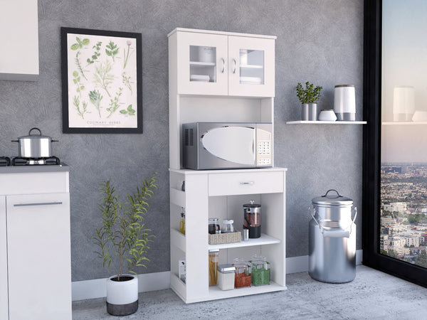 English Elm Capienza White Pantry Cabinet with Double Doors, Drawer & 3 Side Shelves – Spacious Two-Shelf Storage B07091899