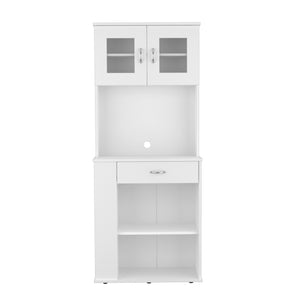 English Elm Capienza 66" White Pantry Cabinet with Double Top Doors, Drawer, Two Shelves & Three Side Racks B20091899
