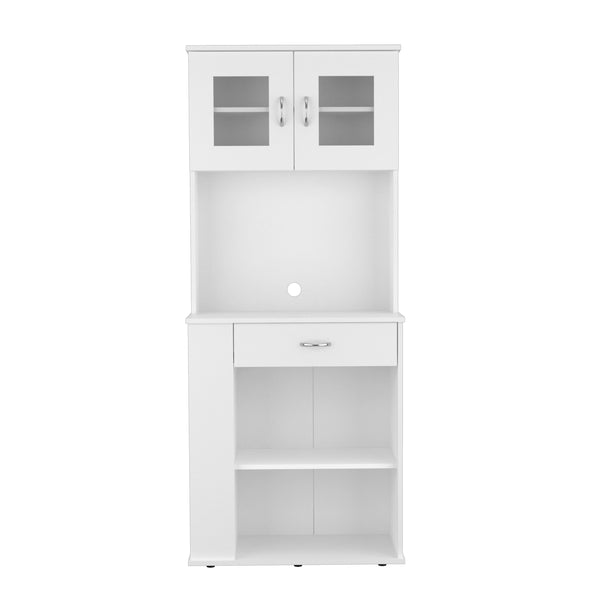 English Elm Capienza 66" White Pantry Cabinet with Double Top Doors, Drawer, Two Shelves & Three Side Racks B20091899