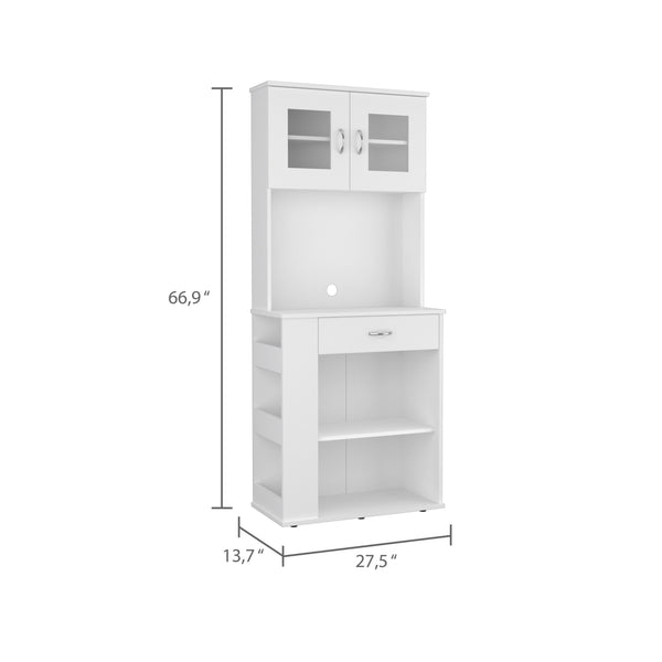 English Elm Capienza White Pantry Cabinet with Double Doors, Drawer & 3 Side Shelves – Spacious Two-Shelf Storage B07091899