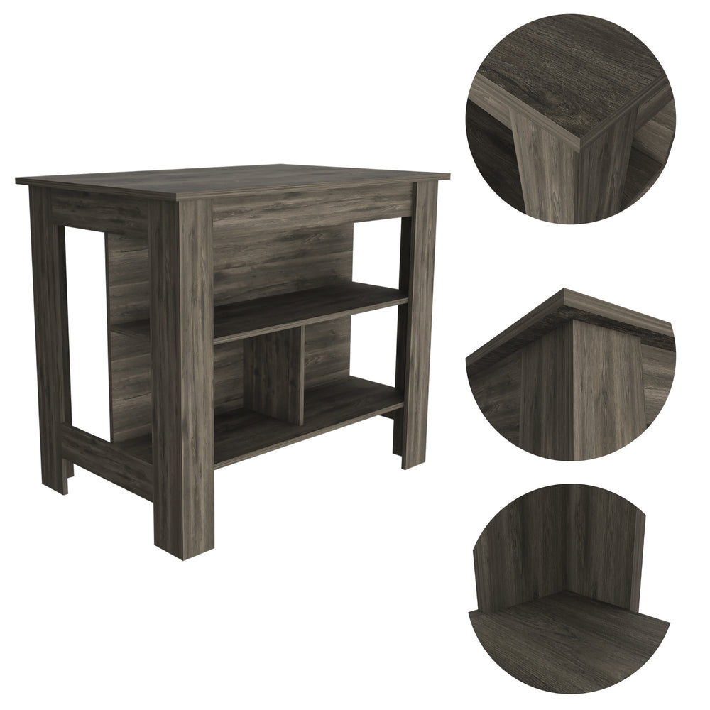 English Elm Cala Kitchen Island with 3 Shelves & 30" Leg Clearance, Dark Brown Particleboard, Fits 2 Stools B20091834