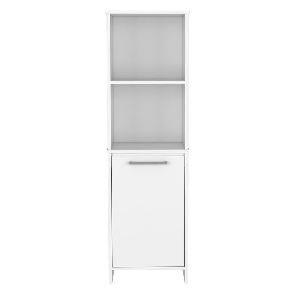 English Elm Eiffel White Kitchen Pantry Cabinet with Soft-Close Door, Two Open Shelves & Two Interior Shelves B20091907