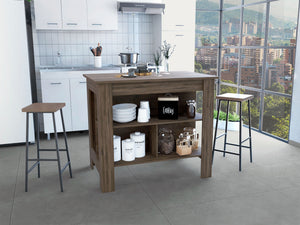 English Elm DEPOT Delos Kitchen Island with Spacious Leg Room, Wide Top Surface, Three Shelves Dark Brown, Easy Assembly B097132965
