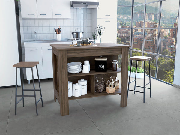 English Elm DEPOT Delos Kitchen Island with Spacious Leg Room, Wide Top Surface, Three Shelves Dark Brown, Easy Assembly B097132965