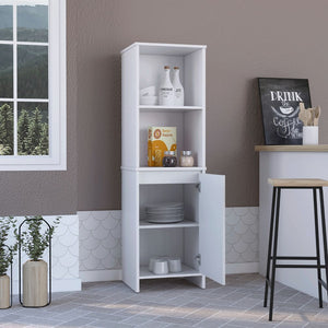 English Elm Kitchen Pantry Tall Storage Cabinet with Two Open Shelves, Soft-Close Door and Adjustable Interior Shelves White 33.46 L x 20.86 W x 7.87 H B097133148