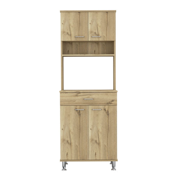 English Elm Pantry 67" H Light Oak/Beige Cabinet with 4 Doors, Drawer, Microwave Top, 5 Shelves & Legs B097133017