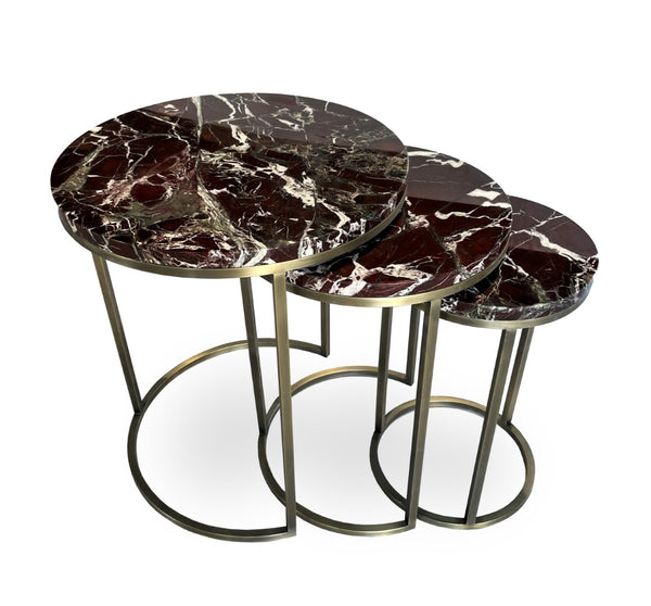 Soho Concept Alexy Marble Nesting End Tables - Rosso Levanto Tops With Elegant Brass Gold Metal Frames, Set Of 3 Rosso Levanto  Soho-concept-dining-chair-13611
