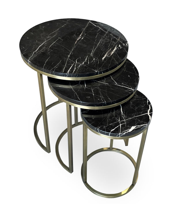 Soho Concept Alexy Marble Nesting End Table Set - Elegant Italian White Carrara & Black Marble With Gold Frame Black  Soho-concept-dining-chair-13610