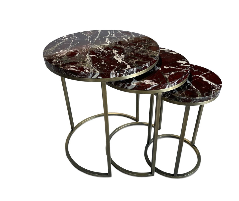 Soho Concept Alexy Marble Nesting End Tables - Rosso Levanto Tops With Elegant Brass Gold Metal Frames, Set Of 3 Rosso Levanto  Soho-concept-dining-chair-13611