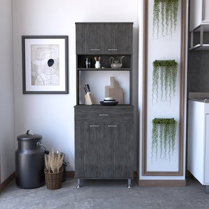 English Elm Della 60" Kitchen Pantry with Countertop in Smokey Oak Gray — Spacious Closed & Open Storage, Microwave Friendly B20091843