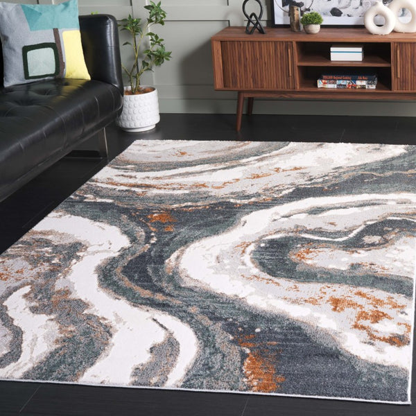 Safavieh Alenia Power Loomed Area Rug Soft Ivory Grey Blue Polyester Jute Blend Floor Accent 5'-3" x 7'-6" ALN120A-5