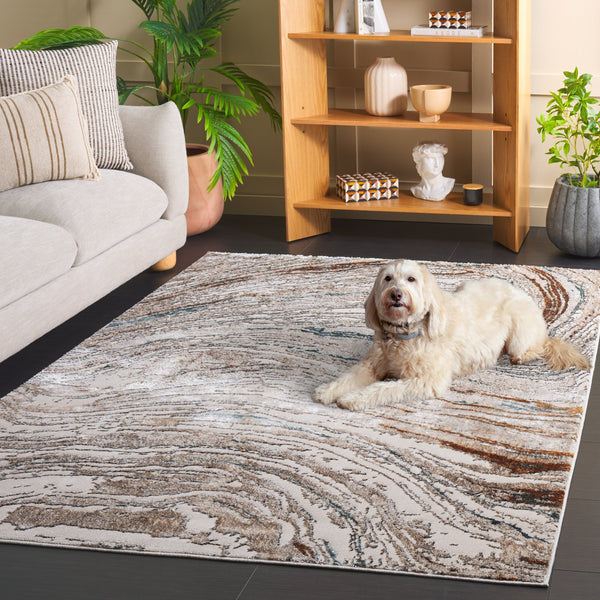 Safavieh Alenia Contemporary Beige-Ivory & Blue Area Rug 5'2"X7' Low-Profile Power-Loomed Turkey Durable Elegance ALN140B-5