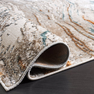 Safavieh Alenia Contemporary Beige-Ivory & Blue Area Rug 5'2"X7' Low-Profile Power-Loomed Turkey Durable Elegance ALN140B-5