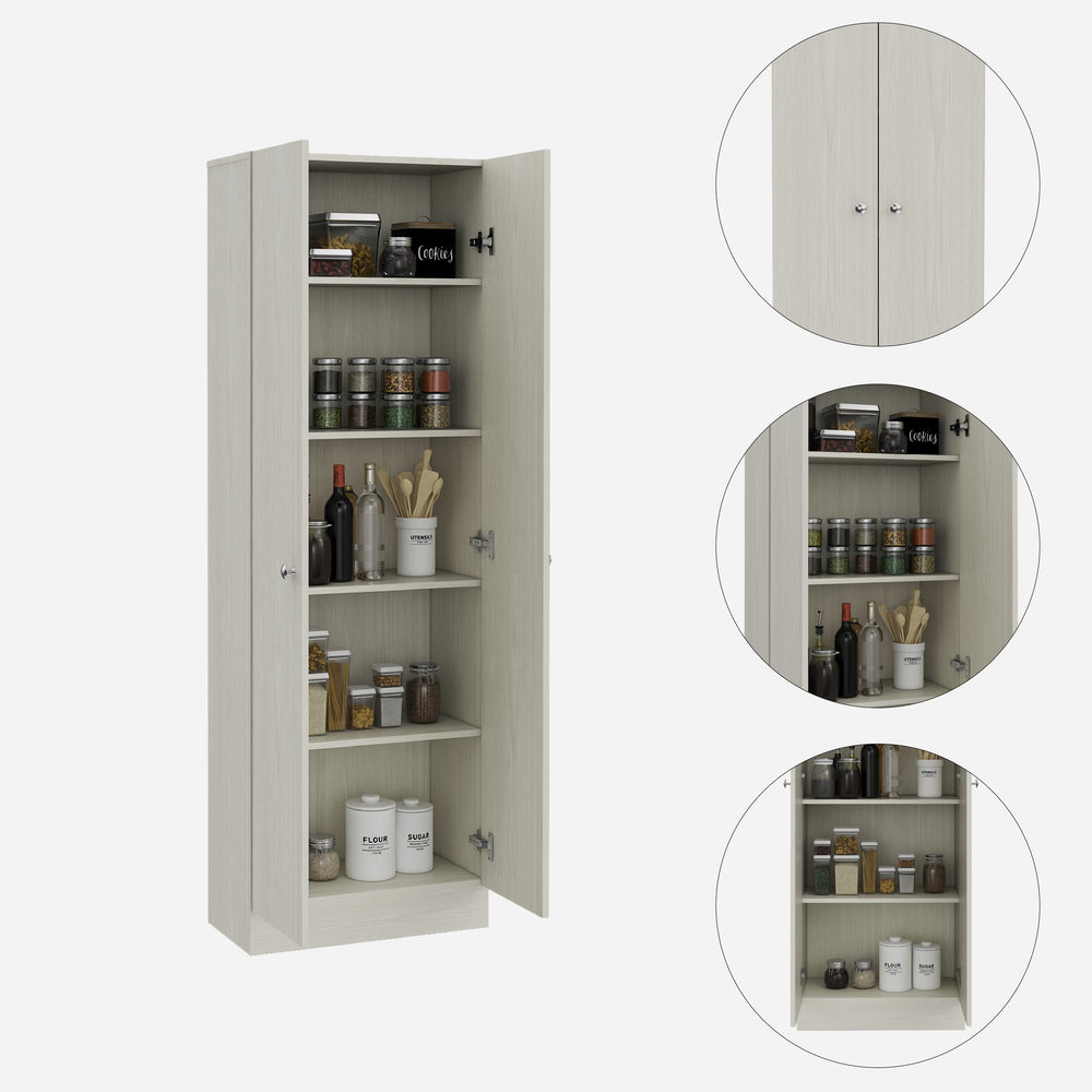 English Elm Multistorage Pantry Cabinet with Five Adjustable Shelves and Double Doors for Organized Storage Beige 78 L x 17.3 W x 5.9 H B07091966