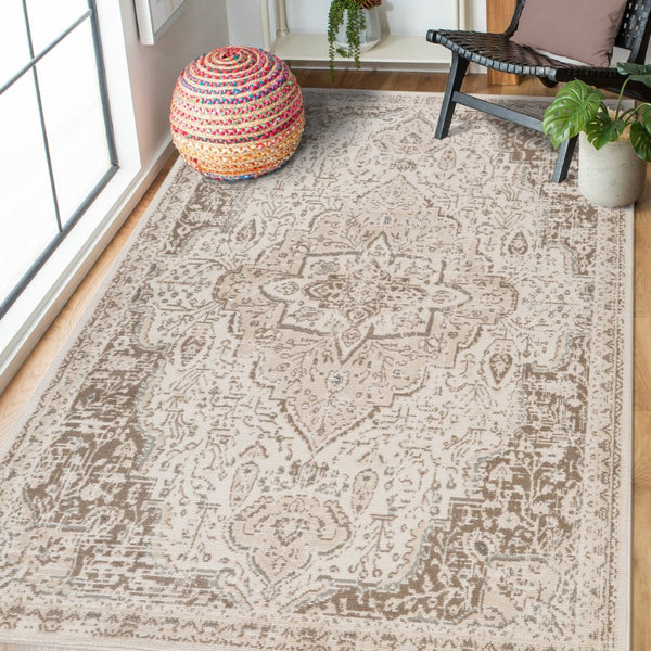 Amer Rugs Alpine Traditional Medallion Power-loom Area Rug - Durable, Eye-catching Design For Any Space Light Cream Polypropylene Alp12106139