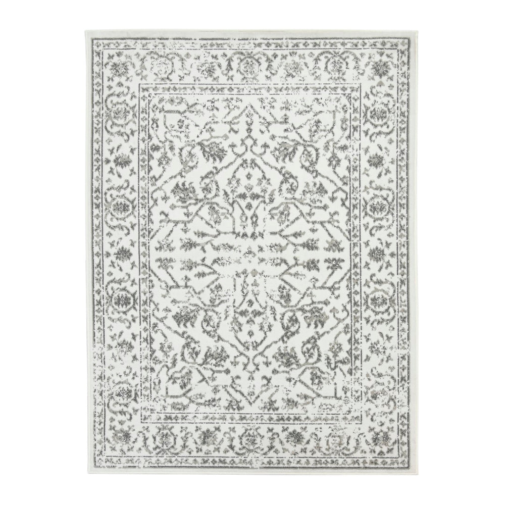 AMER Rugs Alpine Fany ALP-8 Power-Loomed Machine Made Polypropylene Classic Bordered Rug Light Gray 7'10" x 10'2"