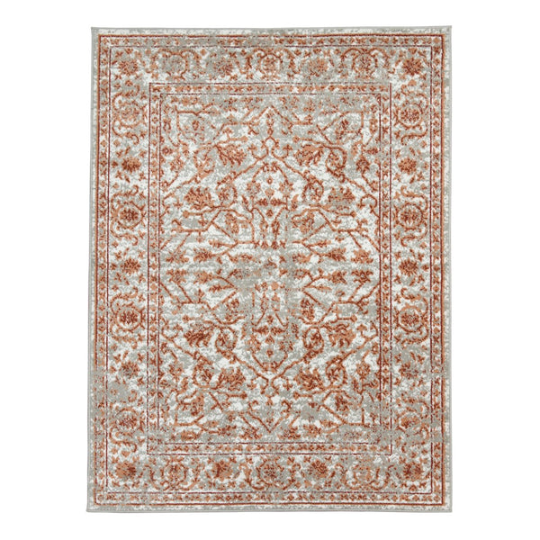 AMER Rugs Alpine Fany ALP-9 Power-Loomed Machine Made Polypropylene Classic Bordered Rug Orange/Gray 7'10" x 10'2"