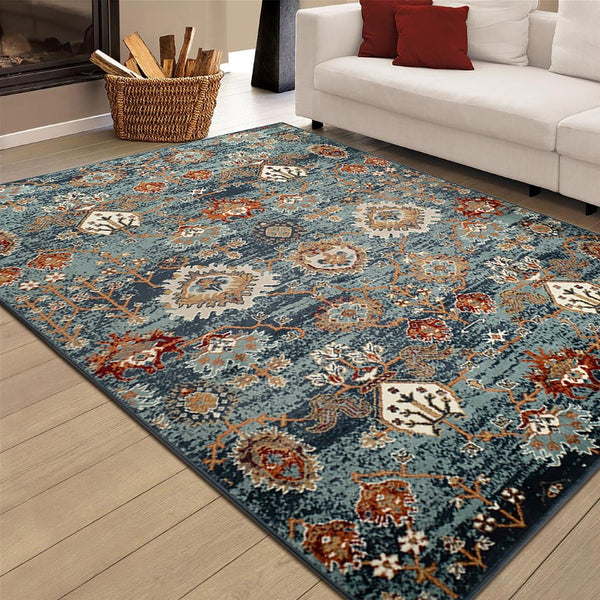 Amer Rugs Allure Classic Bordered Power-loom Area Rug, Vivid Design For High-traffic Comfort And Style Teal Blue Polypropylene Alu105176