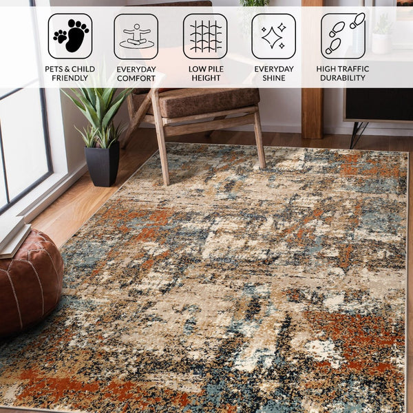 Amer Rugs Allure Contemporary Power-loom Area Rug - Durable, Stylish Design For High-traffic Spaces Beige,Rust Polypropylene Alu115176