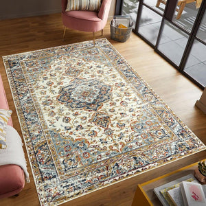 Amer Rugs Allure Classic Medallion Area Rug - Stylish Power-loomed Design For High-traffic Spaces And Comfort Ivory,Navy Blue Polypropylene Alu35176