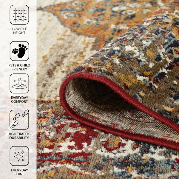 Amer Rugs Allure Classic Medallion Area Rug - Stylish Power-loomed Design For High-traffic Spaces And Comfort Beige,Red Polypropylene Alu40203