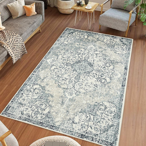 Amer Rugs Allure Classic Medallion Area Rug - Stylish Power-loomed Design For High-traffic Spaces And Comfort Ivory,Blue Polypropylene Alu60203