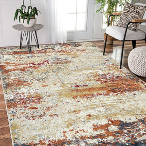 Amer Rugs Allure Contemporary Power-loom Area Rug - Durable, Stylish Design For High-traffic Spaces Ivory,Orange Polypropylene Alu90203