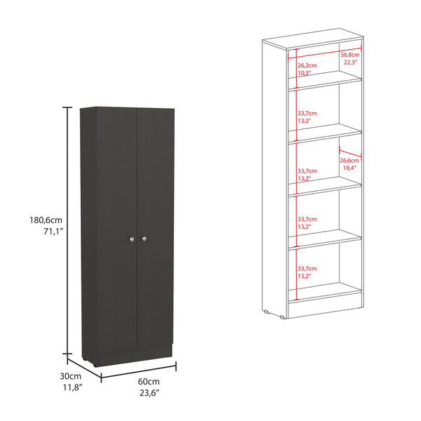 English Elm Multistorage Pantry Cabinet with Five Adjustable Shelves and Double Doors for Organized Storage Black 77.6 L x 17.3 W x 5.1 H B07091964