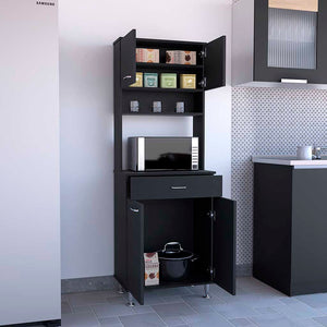 English Elm Della Compact 60" Kitchen Pantry with Countertop, Open & Closed Storage, Drawer & Stable Legs Black 38.6 L x 18.5 W x 9.1 H B20091840