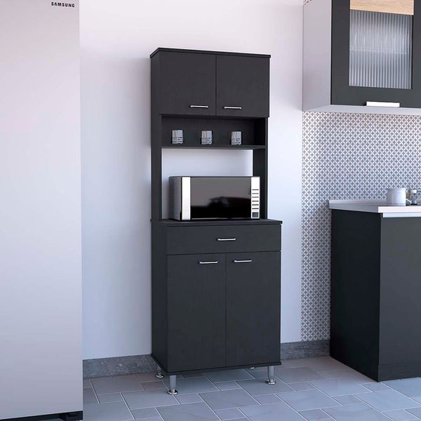 English Elm Della Compact 60" Kitchen Pantry with Countertop, Open & Closed Storage, Drawer & Stable Legs Black 38.6 L x 18.5 W x 9.1 H B20091840