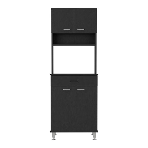 English Elm Della Compact 60" Kitchen Pantry with Countertop, Open & Closed Storage, Drawer & Stable Legs Black 38.6 L x 18.5 W x 9.1 H B20091840