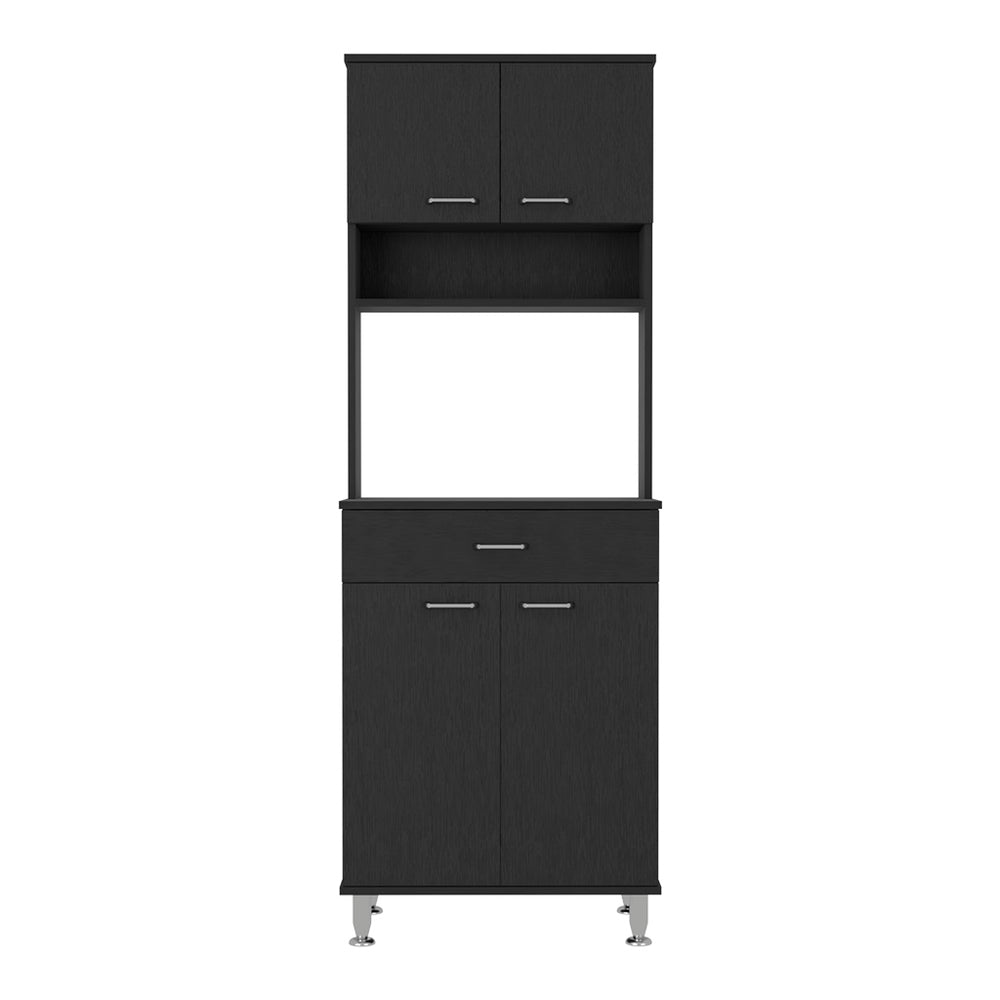 English Elm Della 60-Inch Black Kitchen Pantry With Open Shelves, Closed Cabinets & Countertop For Storage Solutions B07091840