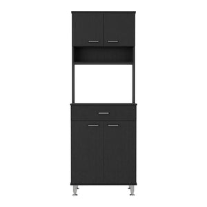 English Elm Della 60-Inch Black Kitchen Pantry With Open Shelves, Closed Cabinets & Countertop For Storage Solutions B07091840