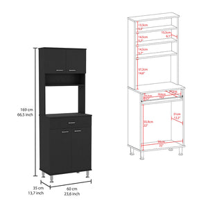 English Elm Della Compact 60" Kitchen Pantry with Countertop, Open & Closed Storage, Drawer & Stable Legs Black 38.6 L x 18.5 W x 9.1 H B20091840