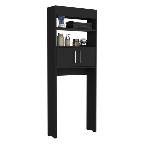 English Elm Madrid Sleek Over-Toilet Cabinet in Black with Double Doors, Two Shelves and Space-Saving Design B07091940
