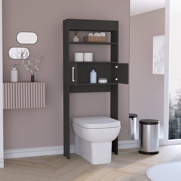English Elm Madrid Sleek Over-Toilet Cabinet in Black with Double Doors, Two Shelves and Space-Saving Design B07091940