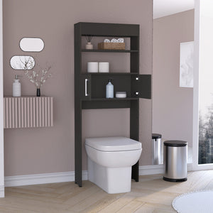 English Elm Madrid Space-Saving Over-Toilet Cabinet in Black, Double Door Storage with 2 Shelves, 24.56" W x 8" D x 63" H, Modern Particle Board Design, Easy Assembly B20091940