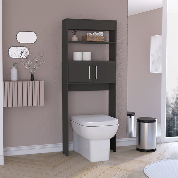 English Elm Madrid Sleek Over-Toilet Cabinet in Black with Double Doors, Two Shelves and Space-Saving Design B07091940
