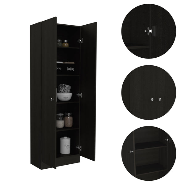English Elm Multistorage Tall Pantry Cabinet with Five Deep Shelves, Hidden Hinges & Polished Knobs for Home Storage Black 77.6 L x 17.3 W x 5.1 H B20091964