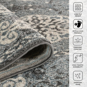 Amer Rugs Alexandria Classic Bordered Power-loom Rug - Durable Comfort In Contemporary Farmhouse Design Steel Blue Polypropylene Alx100203