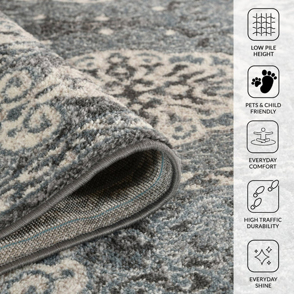 Amer Rugs Alexandria Classic Bordered Power-loom Rug - Durable Comfort In Contemporary Farmhouse Design Steel Blue Polypropylene Alx100203