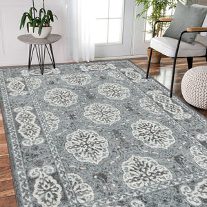 Amer Rugs Alexandria Classic Bordered Power-loom Rug - Durable Comfort In Contemporary Farmhouse Design Steel Blue Polypropylene Alx100203