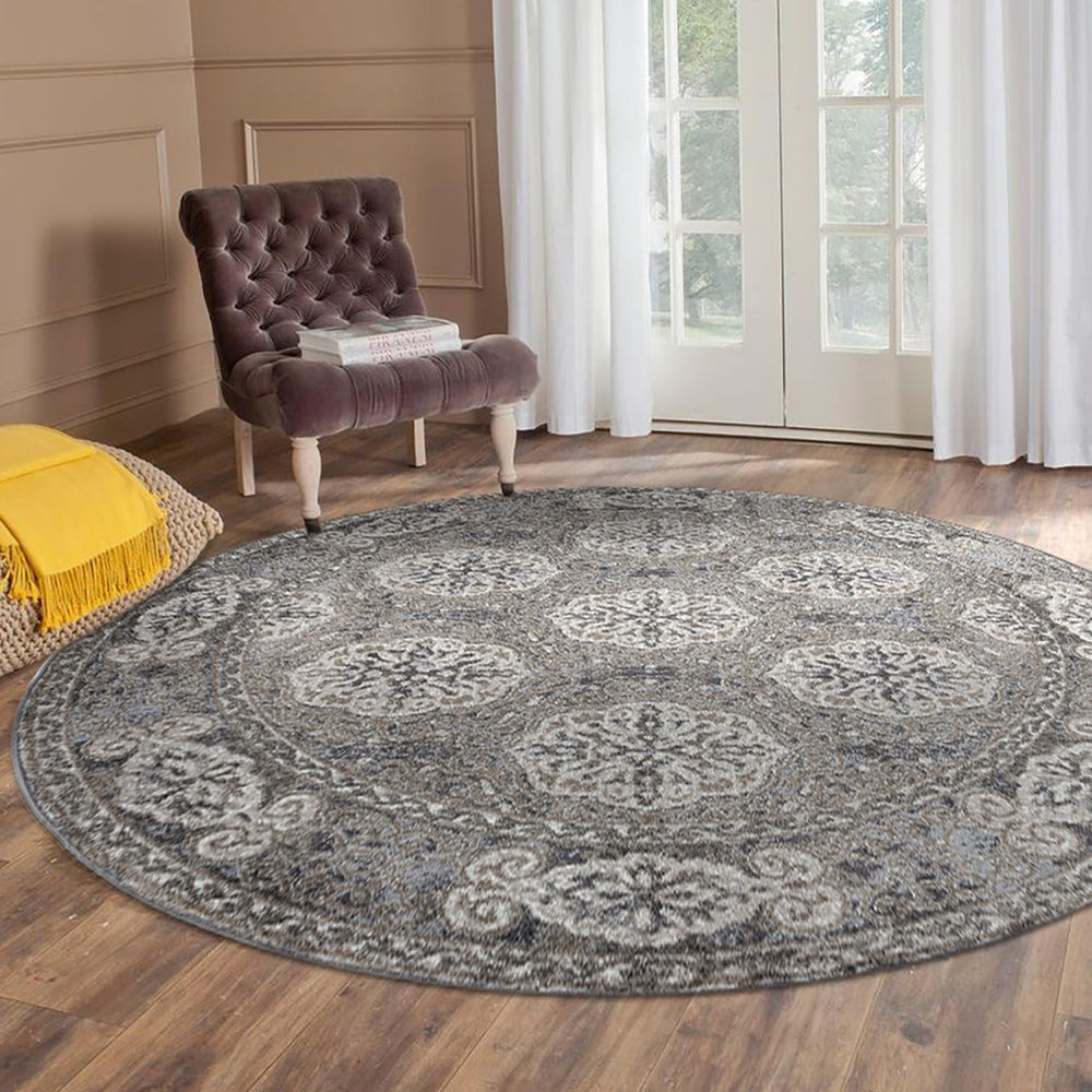 AMER Rugs Alexandria Banbury ALX-11 Power-Loomed Machine Made Polypropylene Transitional Bordered Rug Walnut 6'7" x 6'7"R