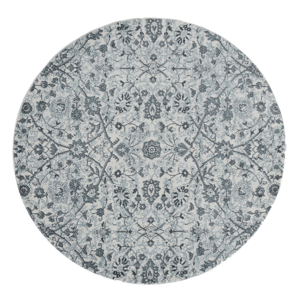 AMER Rugs Alexandria Ivey ALX-24 Power-Loomed Machine Made Polypropylene Transitional Floral Rug Light Blue 6'7" x 6'7"R