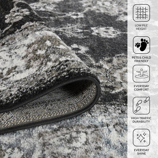 Amer Rugs Alexandria Classic Bordered Power-loom Rug - Durable Comfort In Contemporary Farmhouse Design Black,Ivory Polypropylene Alx440406