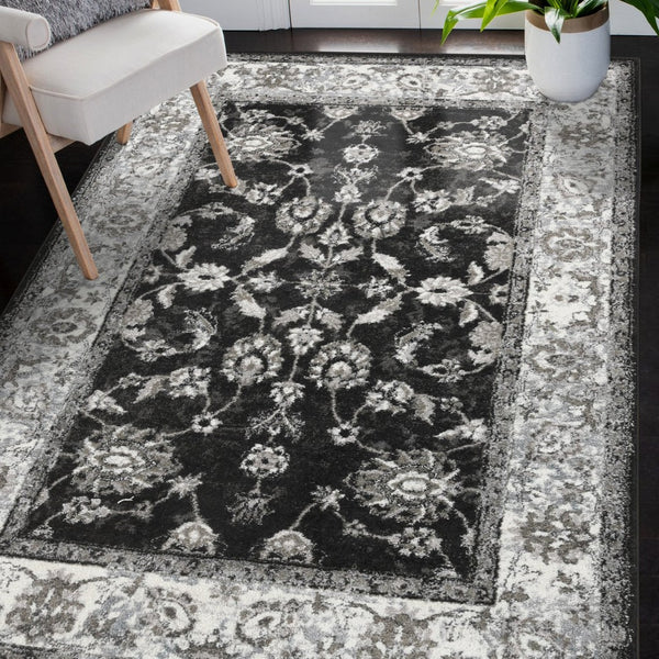 Amer Rugs Alexandria Classic Bordered Power-loom Rug - Durable Comfort In Contemporary Farmhouse Design Black,Ivory Polypropylene Alx440406